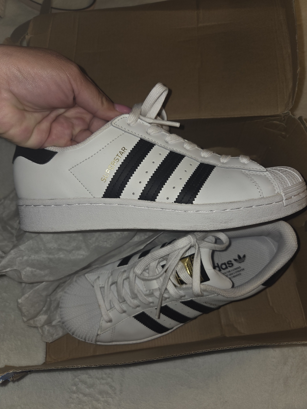 Adidas Superstar White Sneakers with Black Stripes